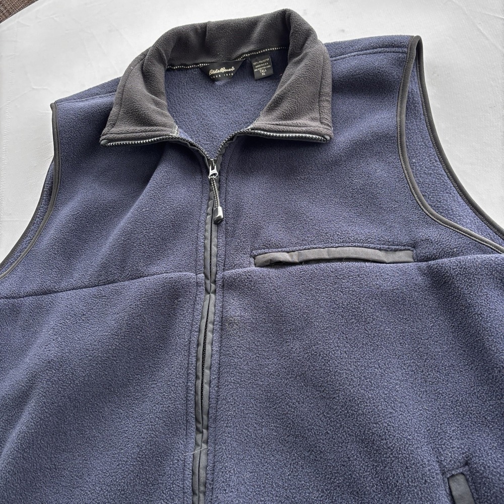 Eddie Bauer Polartec Fleece Vest‎ Tall XL USA Made Navy Full Zip